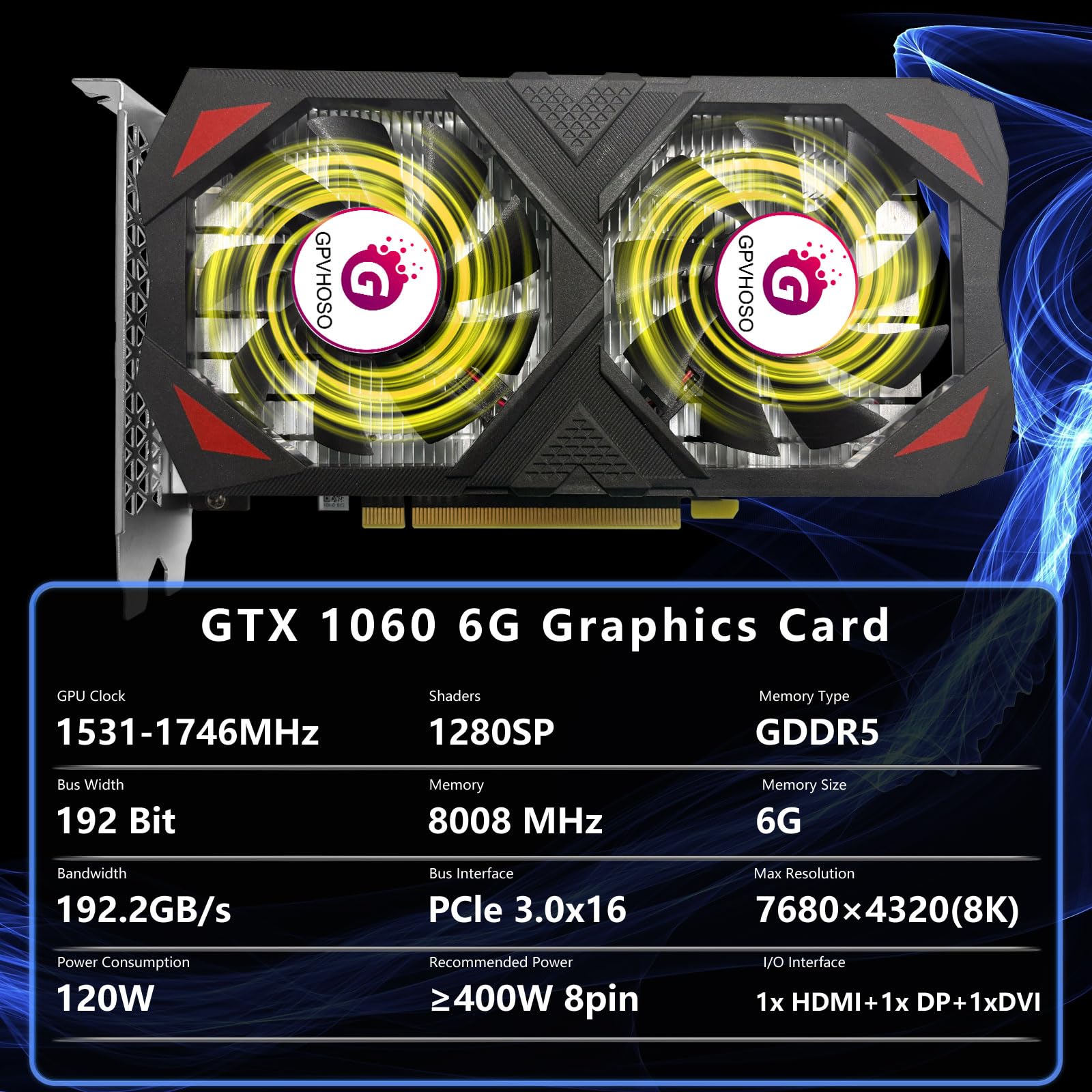 Amazon | GPVHOSO GTX 1060 6GB グラフィックスカード GDDR5 192bit 4K